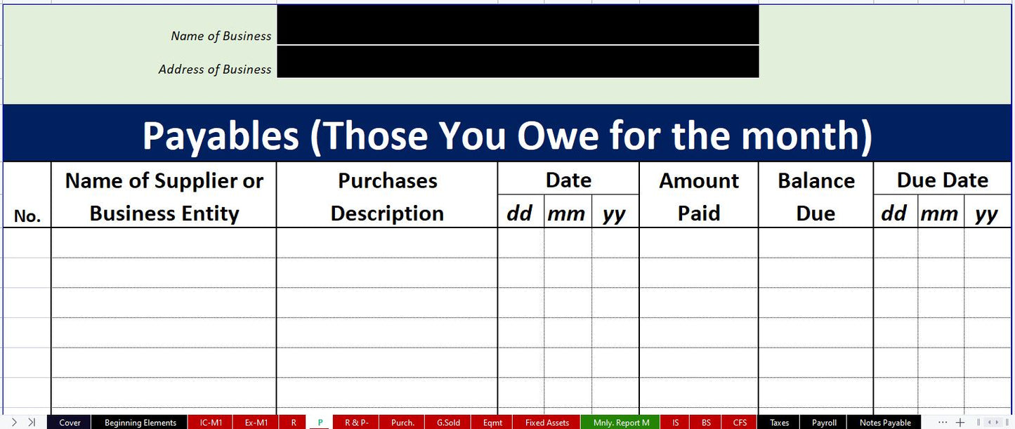 ROR One Month Organized Professional Record System For Business