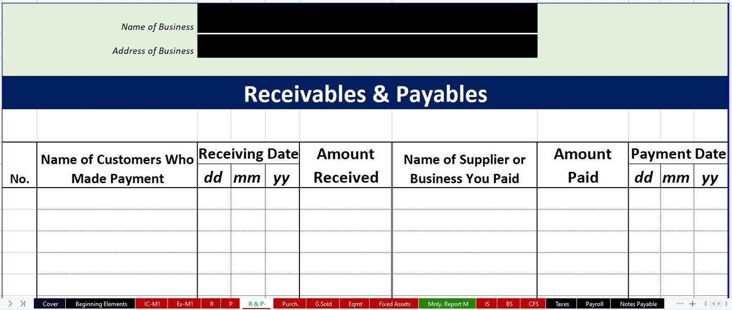 ROR One Month Organized Professional Record System For Business