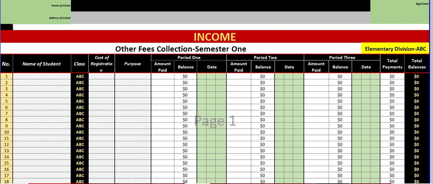 ROR One-Academic-Year Elementary Organized Professional Record System For School