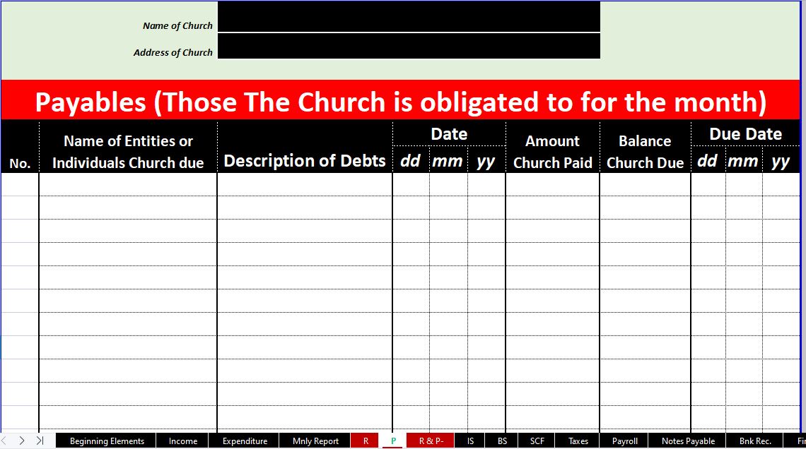 ROR Three-Month Organized Professional Record System For Church