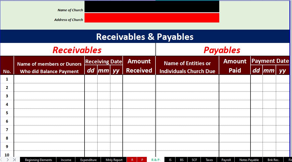 ROR Three-Month Organized Professional Record System For Church